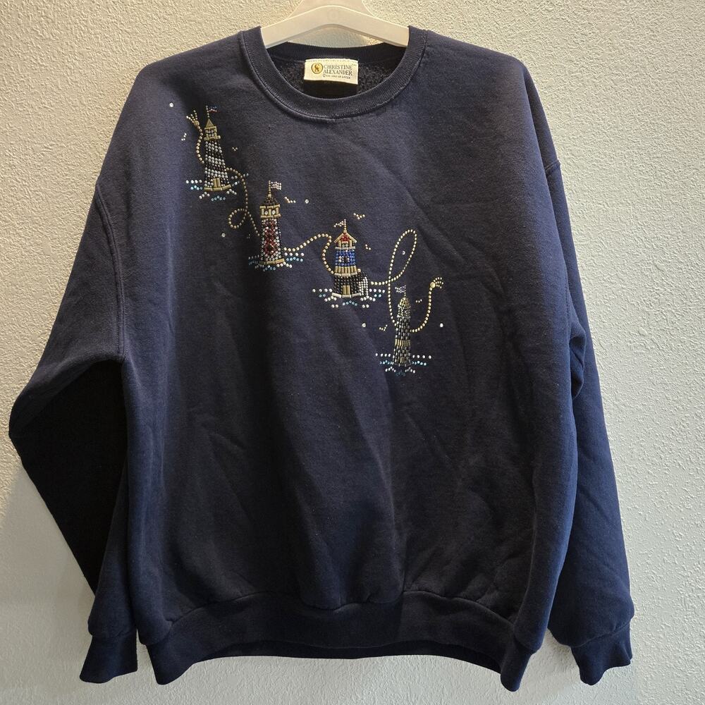 Christine Alexander Lighthouse Sweatshirt XL‎ Vintage Nautical Rhinestone USA
